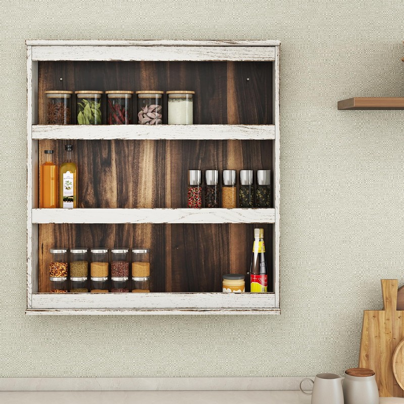 Nisorpa 3 Tier Spice Rack Wall Mount, Rustic Burnt Wood