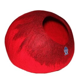 Durkha Felt Cat Cave Bed, Handmade Covered Cat Bed Cave, Wooly Cave for Cats, Dome Shaped Cat Pod, Cat Beds & Furniture, Felt Cat Beds for Indoor Cats (Red and Burgundy)