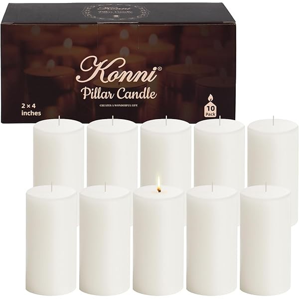 KONNI White Pillar Candles Set of 10, 2"x 4" Unscented