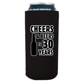Cheers & Beers to 30 Years 16 oz Can Coolie (Black, 4)