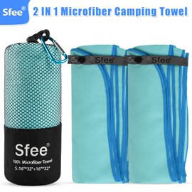 Sfee 2 Pack Microfiber Travel Towel, Quick Dry Towel Camping Towel Beach Towels, Super Absorbent Compact Lightweight Sport Towel Gym Towel for Travel, Beach, Hiking, Backpacking, Gym, Pool, Bath, Yoga