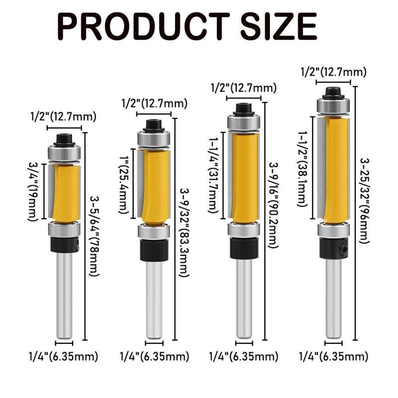 4Pcs Top and Bottom Bearing Flush Trim Router Bits Set