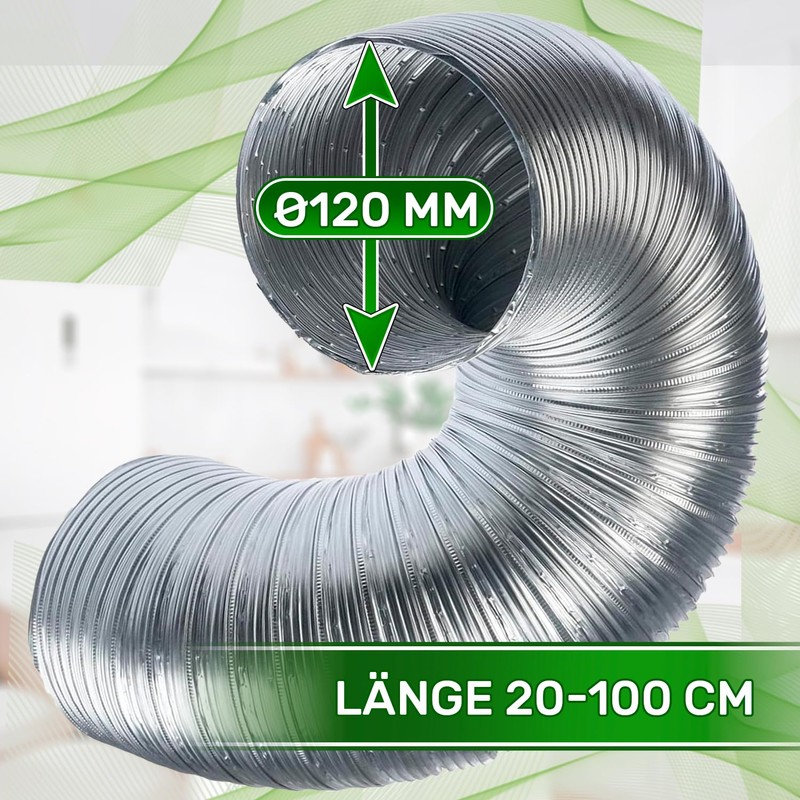 Flexible Suction Hose Aluminium Diameter 120 mm Extendible Length 20