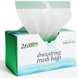 Bay Ridge Laguna 2.6 Gallon Drawstring Trash Bags - 0.43 Mil Strong - Small Garbage Bags - for Office Bathroom Kitchen - Individual, Unscented, White, 17" x 17", 60 Count