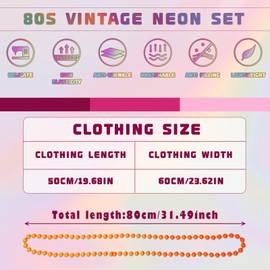 SAIIURV 10 Pieces 80s 90s Outfit Women's Mesh Shirt Net Top, Necklace, 80s Fancy Dress Costumes Women, 80s Outfit Accessories for Women Clothing Neon Party Carnival, multicoloured, Unit size