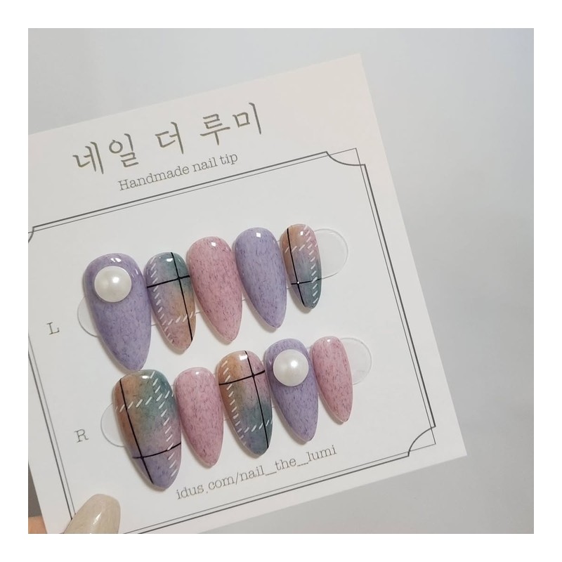 [Discount] Wangjinju Fogni Check Handmade Nail Tips - Coffin /