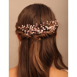 Chargances Bride Pink Pearl Beaded Hair Pins Wedding Pink Crystal Hair Pins Boho Dainty Handmade Hair Accessories for Women and Girls (Pink)