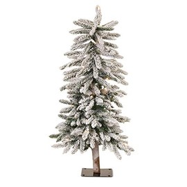 Contemporary Home Living Set of 2 Pre-Lit Flocked Alpine Artificial Christmas Tree – Warm Yellow LED Lights, 3'