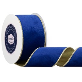 VATIN Royal Blue Velvet Wired Ribbon 2.5" Metallic Royal Blue Velvet Christmas Ribbon for Floral Arrangements Wrapping Gifts Stylish Decor Creation -Continuous 10 Yards