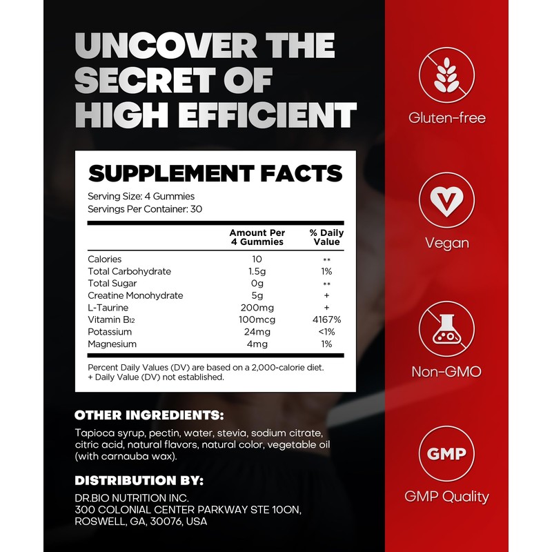 Instant Boost Creatine Monohydrate Gummies, Complex Formula with Real 5000mg