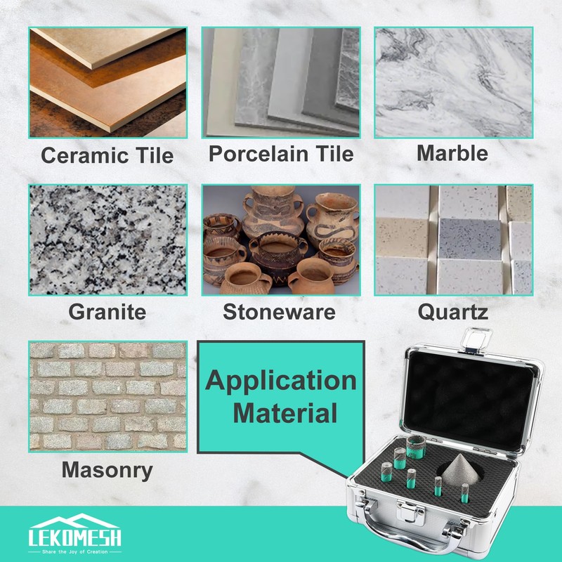 LEKOMESH Diamond Core Drill Bits Set 7pcs Tile Hole Saw