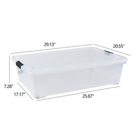 Dehouse 50 L Large Plastic Under Bed Storage Containers, Clear Plastic Underbed Storage Bins with Wheels, 3-Pack