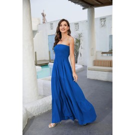 Daenery Women's Casual Strapless Maxi Dress Off Shoulder Tube Beach Dresses, navy