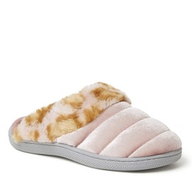 Dearfoams unisex child Evelyn Velour Clog With Leopard Cuff Slipper, Pale Mauve, 9-10 Big Kid US