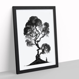 Tree In Monochrome No.2 Framed Print for Living Room Bedroom Home Office Décor, Wall Art Picture Ready to Hang, Black A4 Frame (34 x 25 cm)