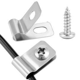 QWORK® Set of 100 Fencing Wire Clamps Made of Rustproof 304 Stainless Steel - Fence Tension Wire Mounting Clips Fence Attachment with Screws