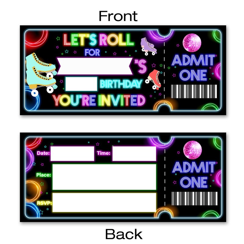 VAHATAN Roller Skating Birthday Party Invitations 20 Pack Roller Skating