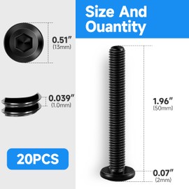 20Pcs M6 x 50mm M6 Screws Flat Head Socket Cap Screw Bolts Furniture Bolts, Allen Socket Drive M6 Bolt, 304 Stainless Steel Bolts, Black Oxide M6x1.0 Bolt by Marysino