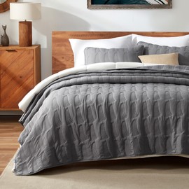 SLEEP ZONE Quilt Sets, Full/Queen Size Bedspread Bed Coverlets for All Season - Washed Quilt Set - Lightweight Quilt (90x96 inch | 2 Pillow Shams, Gray Leaf)