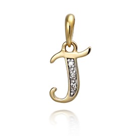 NKlaus Women's Necklace Pendant Letter with 3 White Diamonds 333 Yellow Gold 8 Carat Bicolour Alphabet, Yellow Gold