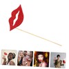 Ipetboom 60 Pcs Red Lips Photo Booth Props with Wood