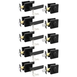 Tinewa 5 Pack Square Keyed Alike Front Door Levers with Single Cylinder Deadbolt, Flat Black Exterior Door Knob Lock Sets with Deadbolt Combination Sets, for Entrance/Front and Office Doors