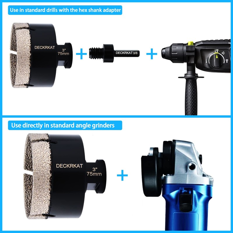 Diamond Hole Saw, 3" Hole Saw for Tiles Granite Marble