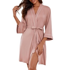 Ekouaer Women'S Dressing Gown Lightweight Short Thin Bathrobe Robe Super Soft Spa Hotel Loungewear With Pockets, Pale mauve, S