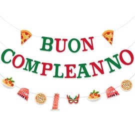 Funmemoir Italy Party Decorations, Buon Compleanno Birthday Banner and Italy Theme Party Garland, Italian Happy Birthday Decorations, Italian Pizza Birthday Party Decorations