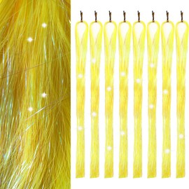 Hair Tinsel 8 Packs 1600 Strands 50 Inch Tinsel Hair Extensions Yellow Heat Resistant Glitter Sparkling Shinny Fairy Hair Accessories for Women(Yellow-Green, 50Inch)