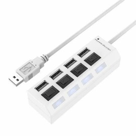 High Speed 4 Port USB HUB 2.0 Multi Splitter Expansion, 4-Port Ultra-Slim USB 2.0 Hub with On/Off Switch Multi LED Adapter, Multi-Port USB Hub Splitter for Desktop Pc Laptop Adapter etc. (White)