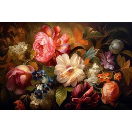 Toolhom Hand-Painted Watercolor Rose Peony Leaves Flower Mural, Assorted Colors Flower Wallpaper, can be affixed to The Living Room Bedroom Walls（Non-self-Adhesive）