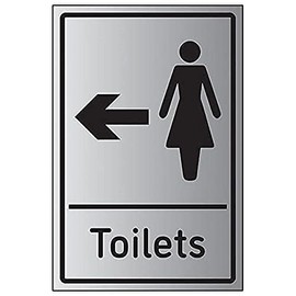 V Safety Womens Toilets Arrow Left - 150 mm x 200 mm - 1.6 mm Aluminium Effect Rigid Plastic Safety Sign