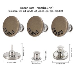 12 Sets 17mm Replacement Button Pins for Jean,Perfect Fit Adjustable Instant Jean Buttons,No Sew and Tools Jeans Button Pins for Pants,Extend or Reduce Any Jean Pants Waist Size