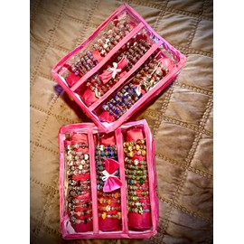 atorakushon Satin 3 Rods Jewellery Bangle Storage Box Chudi Set Organizer Zipper Makeup Pouch Travelling Bag for Women (Pink | Pack of 1)