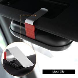 QWORK® Glasses Holder for Car Sun Visor - Universal Hard Shell Glasses Frame with Card Slots - Soft Suede Padding Inside