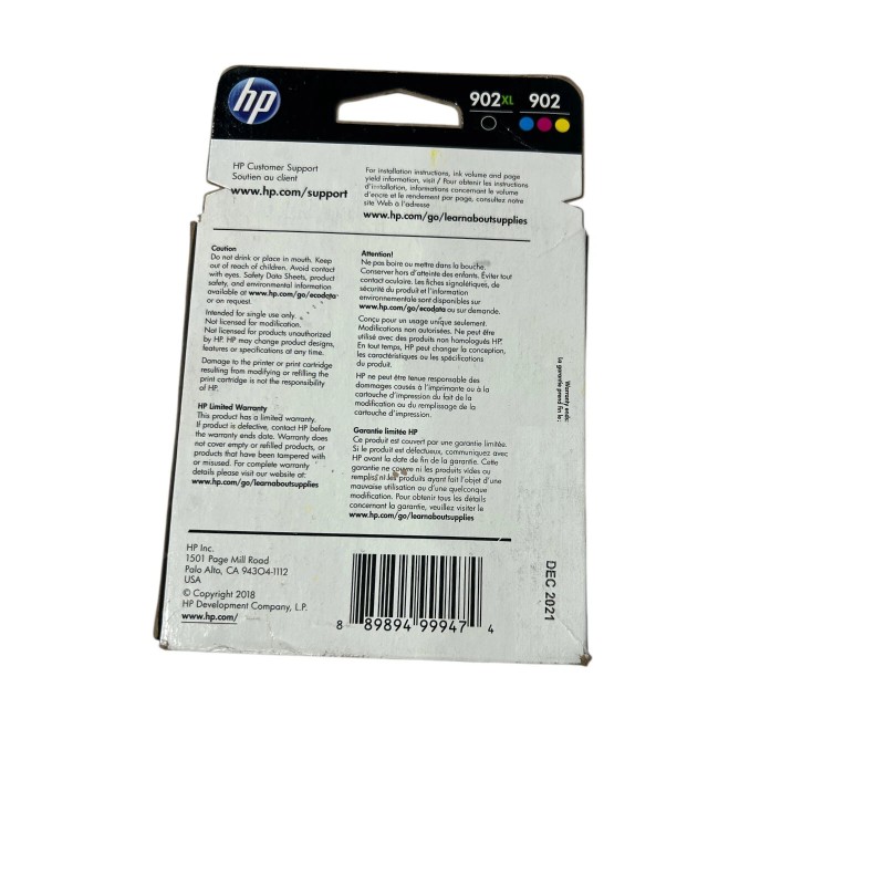 HP 902XL High-Yield Black and 902 Multicolor Ink Cartridges Retail