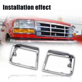 CNNELL 2pcs Headlight Door Bezel Chrome Set Head Light Trim Door Right Passenger & Left Driver Compatible with 1992-1997 Ford F150 F250 F350 1992-1996 Bronco