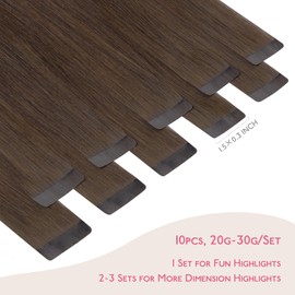 WENNALIFE Tape in Hair Extensions Human Hair Chocolate Brown Tape in Extensions, 10pcs 25g 16 inch Remy Invisible Tape Ins Straight Soft Real Human Hair Tape in Extensions Refill Set Extensions