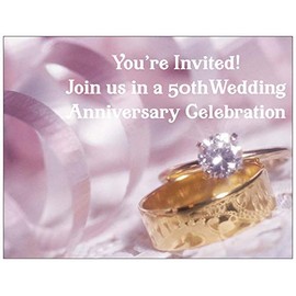 Wedding Anniversary Party Invitation with Wedding Rings Photo for 50th Wedding Anniversary - 50 /Pack with Envelopes - Style #50PWR
