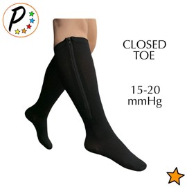 Presadee Seniors 15-20 and 20-30 mmHg Zipper Compression Open Closed Toe Socks (15-20 & 20-30 mmHg Closed Toe Black, 2X-Large)