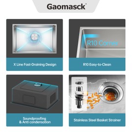 SUS304 Stainless Steel Undermount Single Bowl Kitchen Sink - 27 x 19 x 9 Inch, Handmade With Drying & Strainer, 9'' Depth