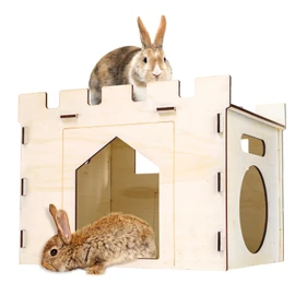 Yesland Rabbit Hideout Castle, Wooden Bunny Houses and Hideouts, Detachable Small Animal Play Hideaway Hut and Playhouse for Indoor Bunnies Guinea Pig Hamster Chinchilla Gerbil