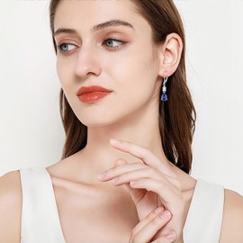 Rocayi Teardrop Leverback Earrings 925 Sterling Silver Oval Dangle Drop Earrings December Birthstone Tanzanite Jewelry Gifts for Women