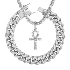 putouzip 18K Gold Iced Out Cross Pendant 316L Stainless Steel Cuban Link Chain Necklace For Men