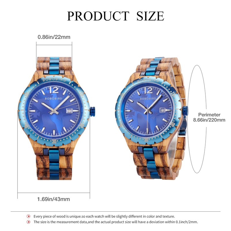 BOBO BIRD Men’s Wooden Watch 1.69in (43mm) Case, Japanese Quartz