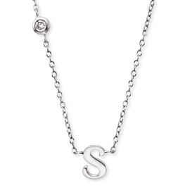 Engelsrufer Women's Necklace Made of Sterling Silver with Letter S Pendant Set with Zirconia Stone Adjustable in Two Lengths Length 44 cm, Sterling Silver, Cubic Zirconia