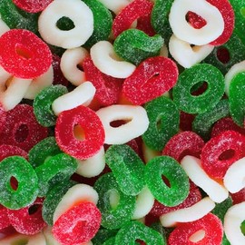 Christmas Gummy Candy Wreaths-Christmas Gummies Candy, Sugar Dusted Red, Green, and White Holiday Gummie Rings by Queen City Candy Cave (1 Pound)