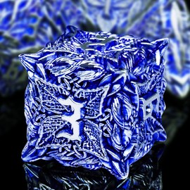 MJDICEOK DND Metal Dice Vine Leaf Set - 7 Role Playing Polyhedral D&D Solid Dungeons and Dragons Dice (Silver Blue)