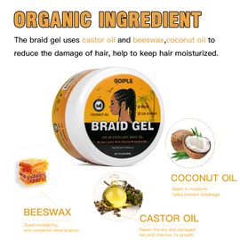 Strong Hold Braid Gel Tames Frizz Smoothing Gel Good for Twist, Locs, Braids, Edge, Cornrows Hair Braiding Tools Magnetic Pin Wristband Hair Comb, No Flake Extra Hold High Shine Braiding Gel